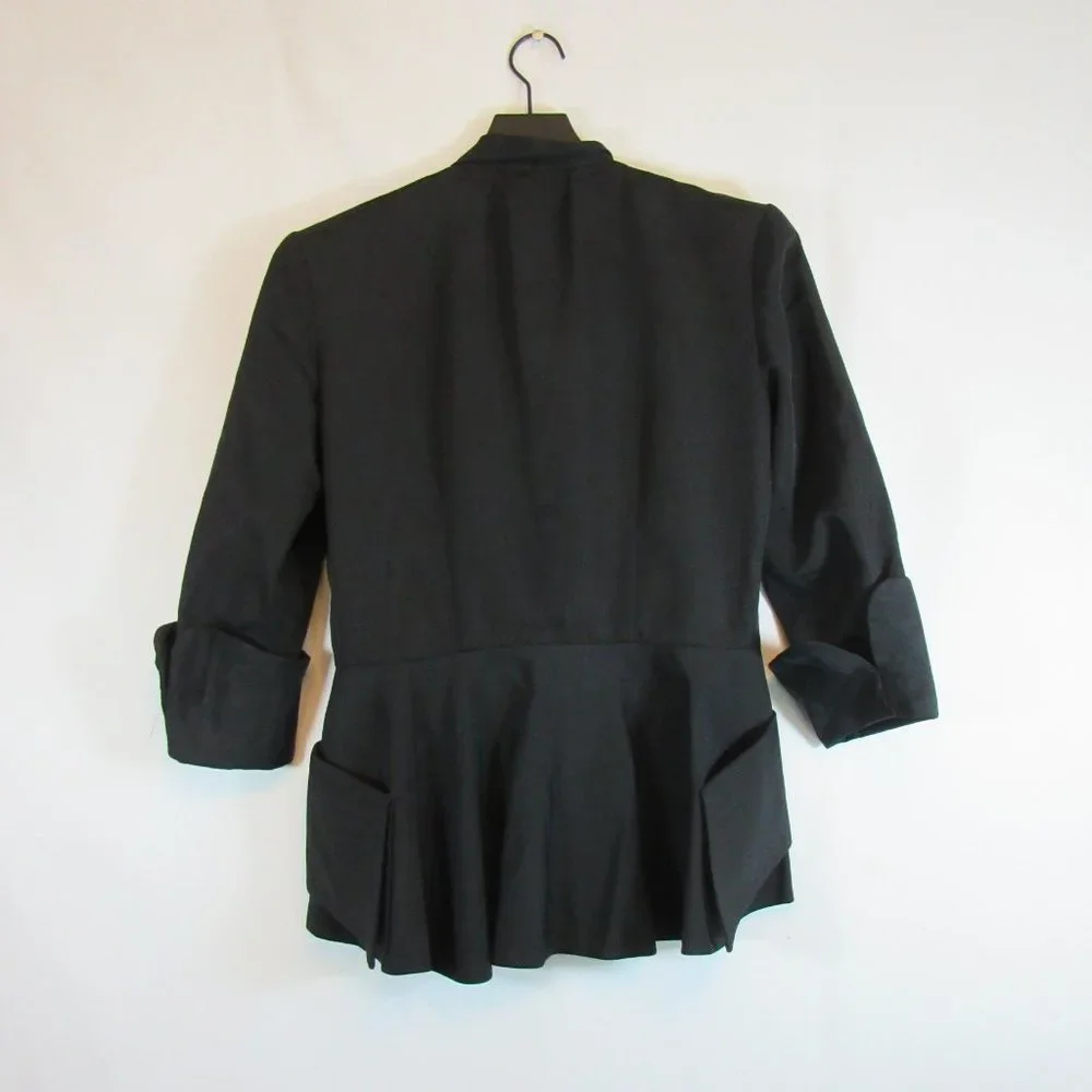 Black Double Breasted Blazer Coat Jacket 3/4 Sleeve Unique - Picture 7 of 7